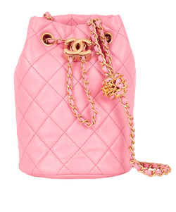 Quilted Drawstring Bucket Bag, Lambskin, Pink, 3N9G0, DB/B, 4*